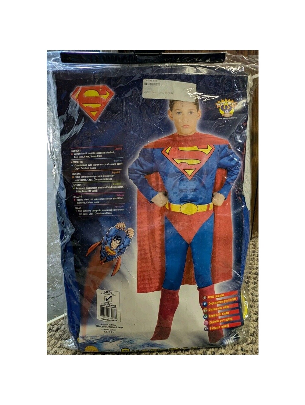 Rubies Superman Kids Halloween Costume Sz Large 12-14 Sculpted Chest Cape 8-10y